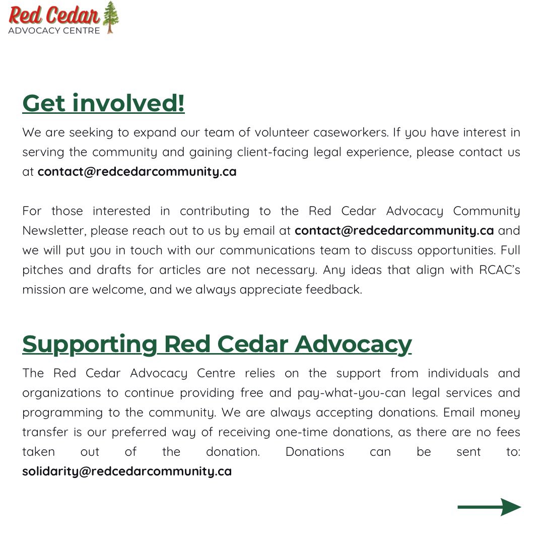 RedCedarCentre's tweet photo. Red Cedar Advocacy Centre’s first edition e-newsletter launched last week on https://t.co/R1I4UZw5Bt ! 

Visit our website to reading volume #1 in full, featuring current events, community news, and more. 🗞️ 

Highlights below ✨⤵️ https://t.co/rigGjMbugf