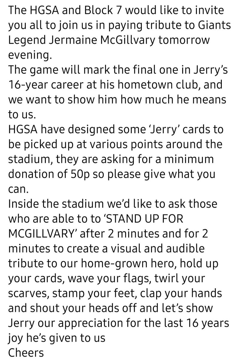HudGiantsSA's tweet photo. This Friday, we are the @J_mcGillvary appreciation association
Spread the word, join us and let's celebrate our club,our town and our England legend!

We love you Jerry!

#Huddersfield | #CowBellArmy
#GiantsRL https://t.co/kL24N3suNJ