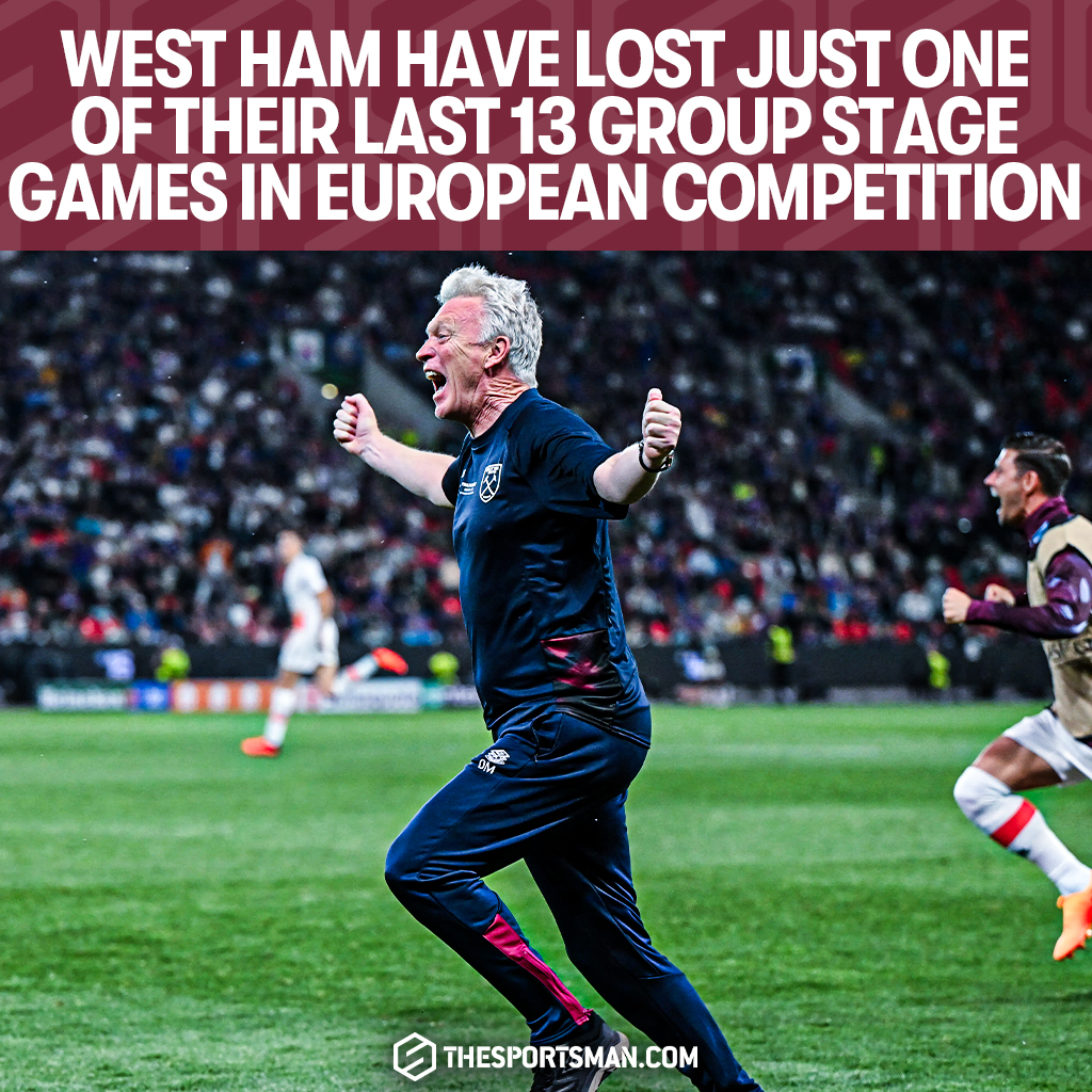 TheSportsman's tweet photo. 📆 Group Games: 13
✅ Wins: 11
⚽️ Goals: 27
Since returning to European football in 2021, David Moyes' West Ham are FLYING... ⚒️
@WestHam_Central | #WHUTSC https://t.co/ECb3URZmHw