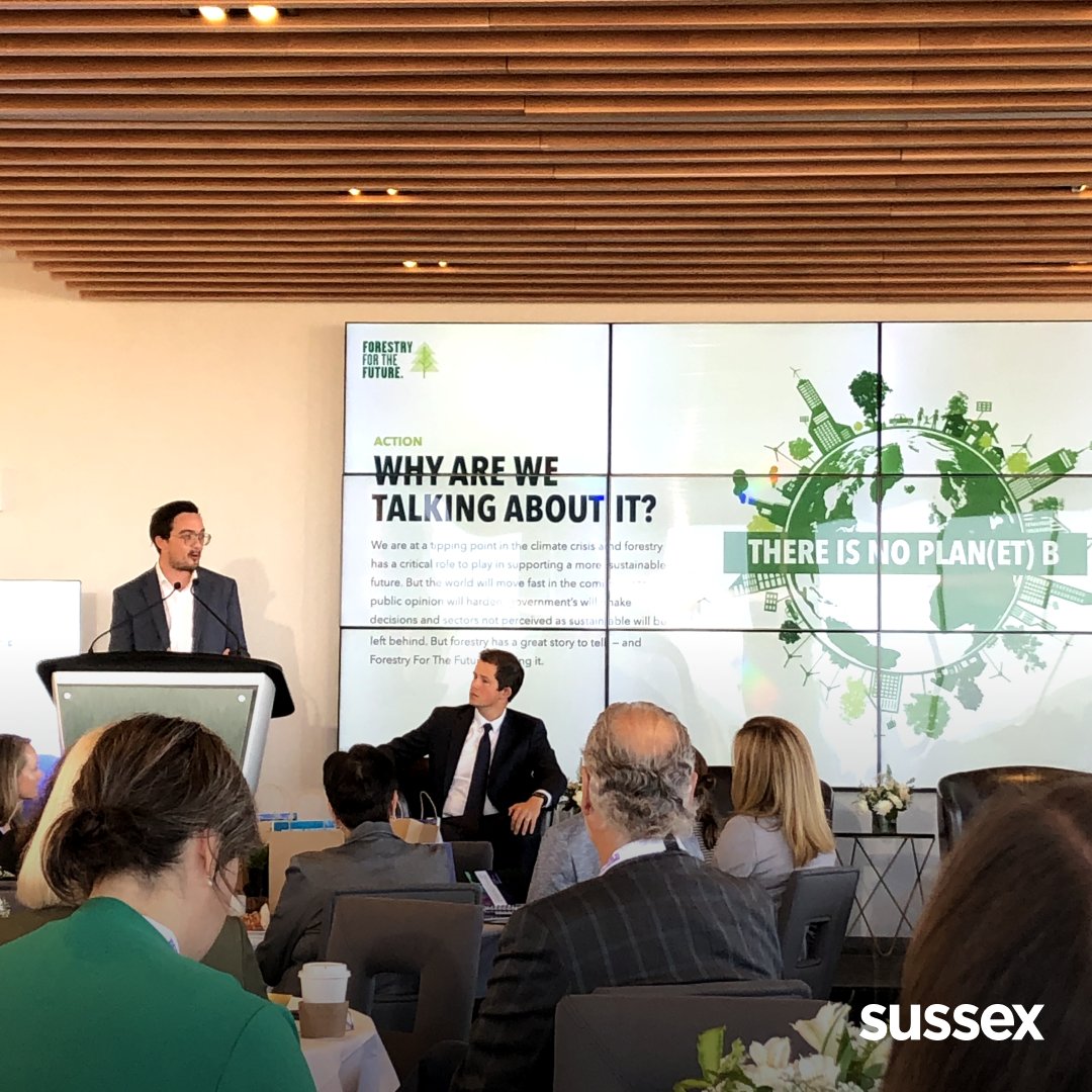 SussexStrategy's tweet image. Yesterday, our VP, Digital &amp;amp; Creative Practice Lead, @FraserLockerbie, took the stage with @DavidColetto  at the @FPAC_APFC National Forest Week Conference, to present &apos;Setting the Stage: Are Canadians Embracing Climate-Smart Forestry?&apos; Thanks for having us! #FPAC🌲🌎
