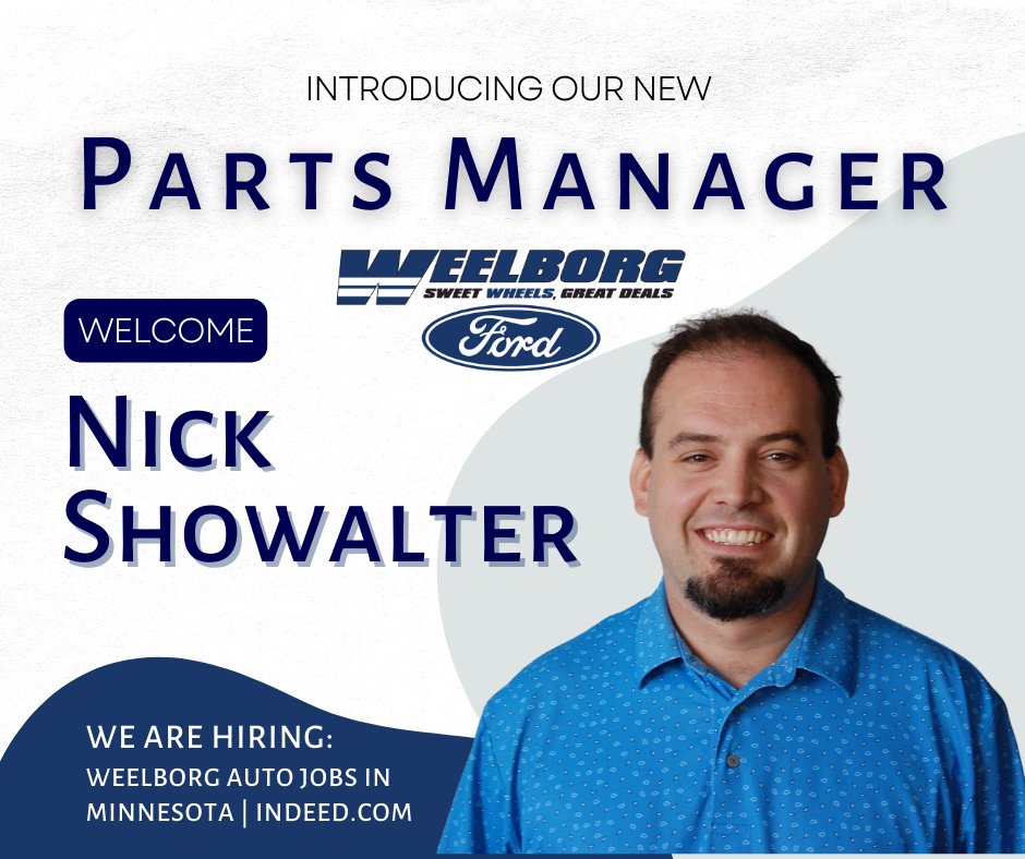 WeelborgFord's tweet photo. We are excited to announce our Parts Manager, Nick!
Please help us welcome him to our team!
We are hiring: https://t.co/ZjX1dvRyAD

#weelborgford #welcome #newhire https://t.co/zbi4Q3Ktev