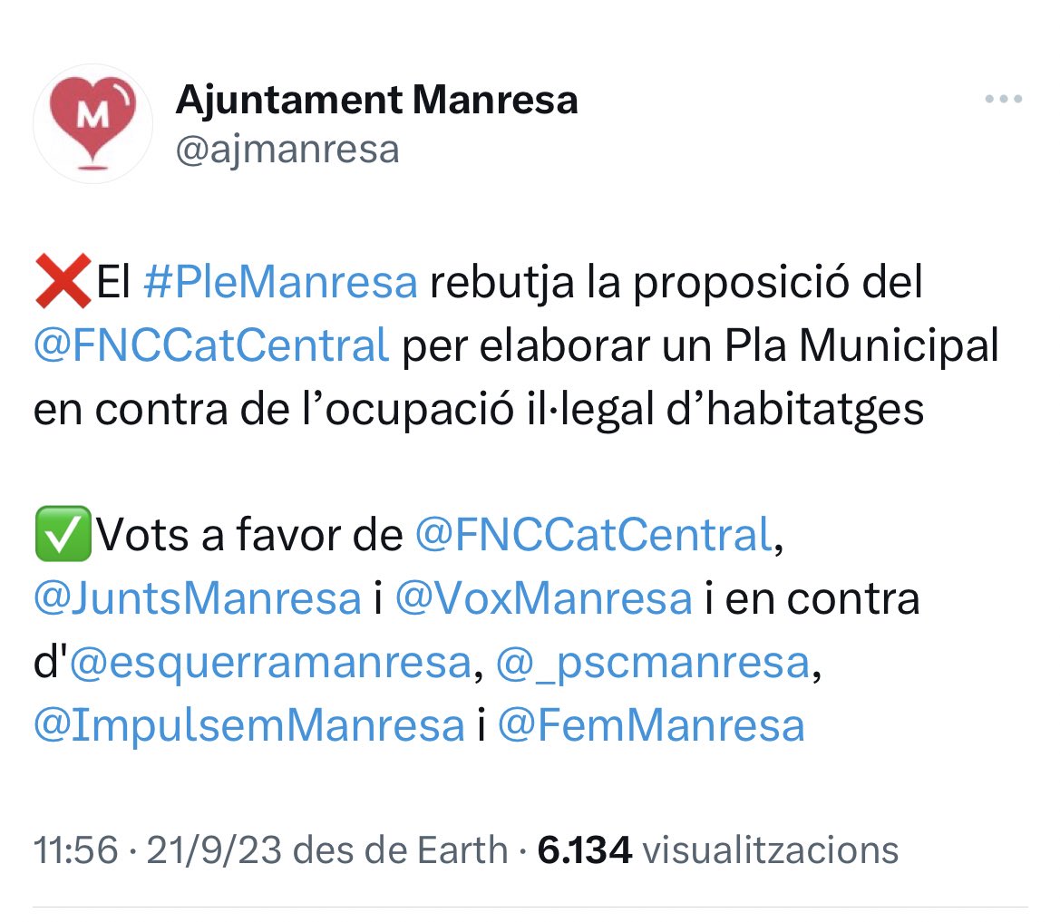 En tan sols 2 dies:

•Ple BCN: ERC-PSC-Comuns rebutgen fer auditoria dels calers públics repartits a entitats durant mandat Colau.

•Ple Manresa: ERC-PSC-PdCAT-CUP rebutgen elaborar un Pla contra l’ocupació il·legal.

Com pot ser que no aparegui als titulars dels telenotícies?