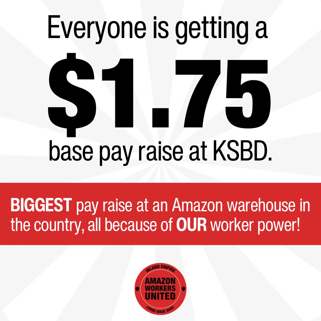 🚨 BIG NEWS, and BIG WINS! 🚨 Us workers at KSBD got the biggest pay raise at an Amazon warehouse in the country, all because of our worker power. And how do we win? TOGETHER!