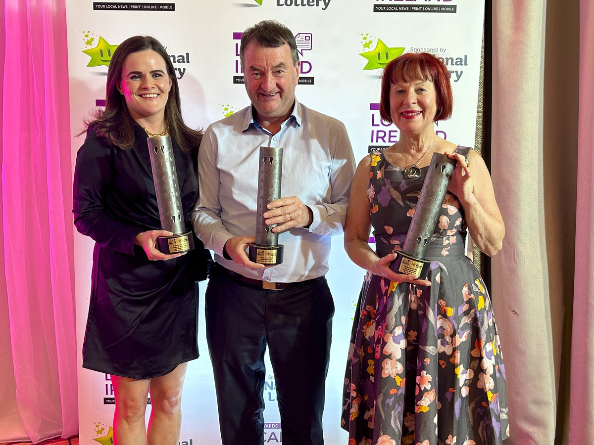 CONGRATULATIONS to our Tuam Herald team - Jacqueline Hogge,Columnist of the Year; Ray Ryan, Best Photograph, and Mary Ryan, Supplement of the Year at the Local Ireland Media Awards @jacqhogge #localmedia #localirelandawards #tuam #localnewsmatters