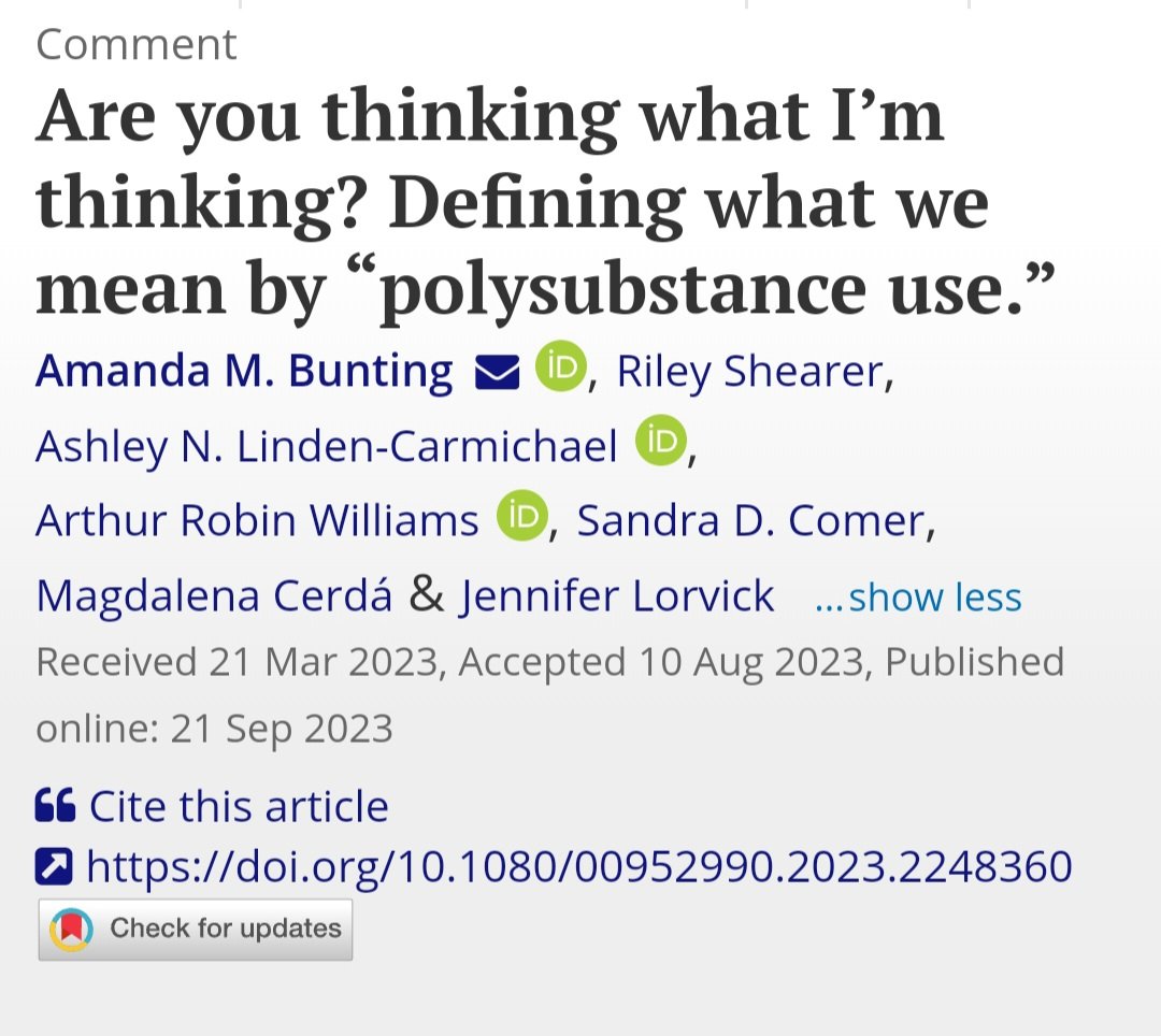 SO excited for this new pub, w/a great group of folks &amp; informed by so many on how we define polysubstance use. 

we encourage use of the term #polysubstanceuse define the number of substances involve, timing, and intent 

tandfonline.com/doi/full/10.10…