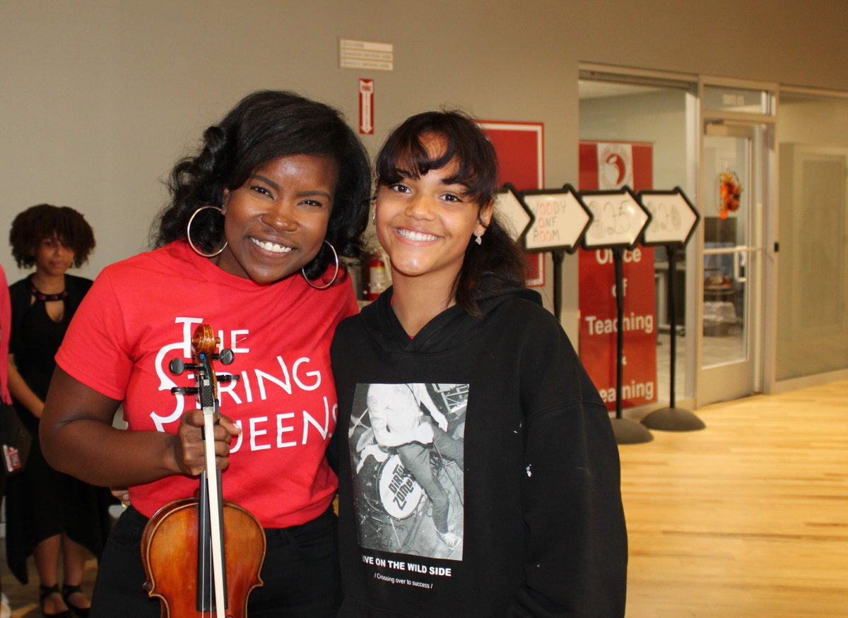 ColsCitySchools's tweet photo. The @thestringqueens trio returned to CCS today in collaboration with @savethemusic. CCS student musicians and educators reunited with the trio following their successful workshops and performance in January. The group shared string-playing techniques &amp; ensemble etiquette #OurCCS https://t.co/qP0OGQ6biQ