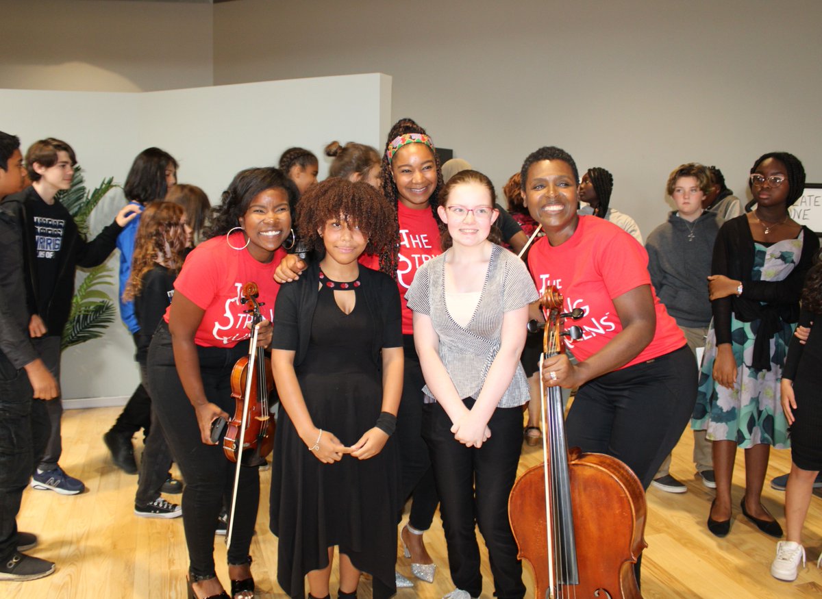 ColsCitySchools's tweet photo. The @thestringqueens trio returned to CCS today in collaboration with @savethemusic. CCS student musicians and educators reunited with the trio following their successful workshops and performance in January. The group shared string-playing techniques &amp; ensemble etiquette #OurCCS https://t.co/qP0OGQ6biQ