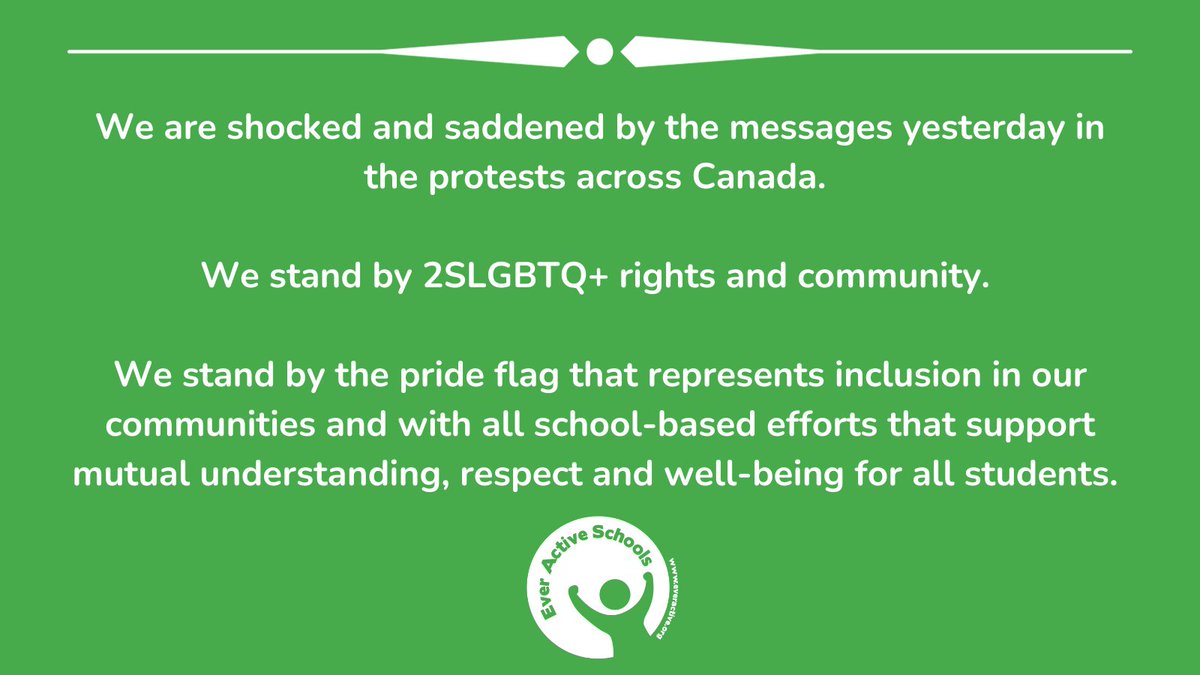 EverActiveAB's tweet photo. Hate has no place in a school community or any community. 

We stand and will continue to stand and support the 2SLGBTQ+ community to create a space of well-being for ALL students.⁠

#NoSpaceForHate #TransRightsAreHumanRights https://t.co/f3eo2dDV6g