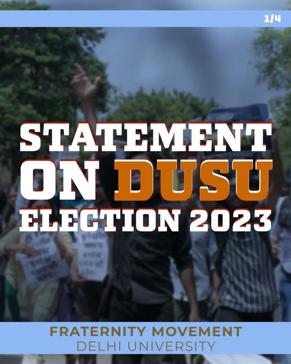 Fraternity_DU's tweet photo. Understanding this call as an amicable opportunity to dismiss the right wing forces, Fraternity Movement Delhi University will support the AISA panel in DUSU election 2023.
#dusuelection #Voteforaisa #downdownabvp #Studentsunitylonglive #campushooliganism #riseagainsthate https://t.co/IVYAJmN3yu