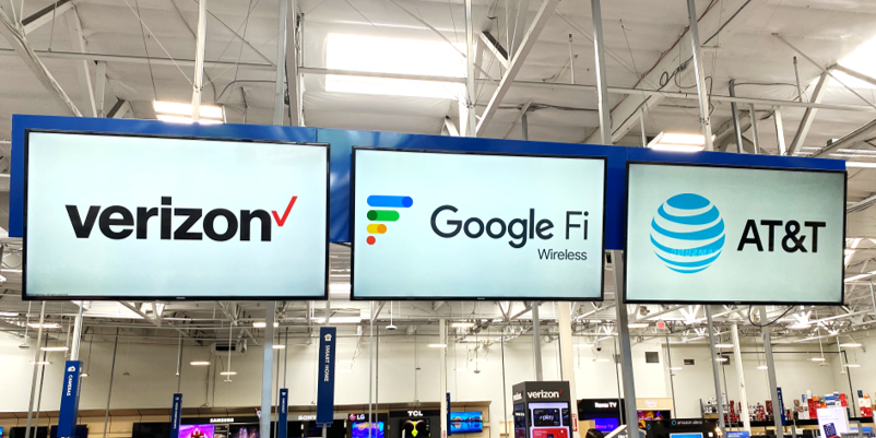 wave7jeff's tweet photo. The three national carriers are Verizon, AT&amp;T, and Google Fi? Not quite, but land from Mars, might think that. T-Mobile exiting Best Buy, but Google Fi getting more visibility. Pic taken 9/14 at CA Best Buy, was in new Wave7 prepaid report, but seeing this at Best Buy in KS also. https://t.co/gH0MtxW24g