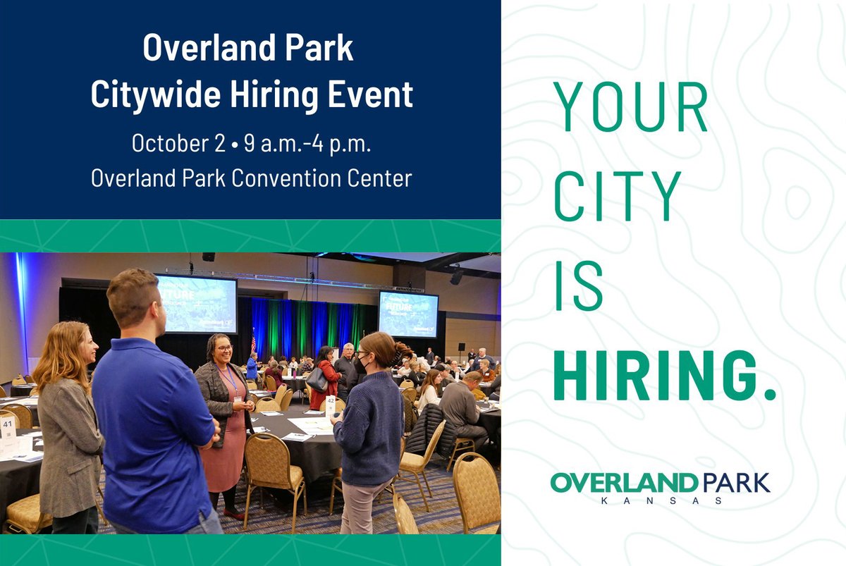opcares's tweet photo. Pre-registration is officially OPEN for our Citywide Hiring Event on October 2 at the Overland Park Convention Center, 9 a.m- 4 p.m.

Explore career possibilities across multiple departments like Finance, Public Works, Police and more!

Pre-register at https://t.co/jVnkatLFNq. https://t.co/HagWfawNB7