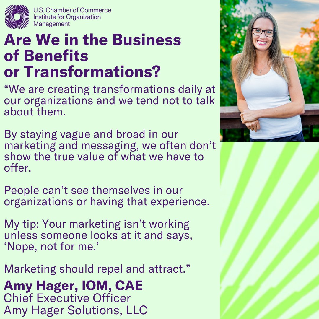 IOMeducates's tweet photo. Amy Hager, IOM, CAE shares with us in today's blog post, "Are We in the Business of Benefits or Transformations?"
Read the full article at: https://t.co/6whSweqBkI
#IOMeducates #IOMfaculty #IOMblog https://t.co/ob9ci7tfCw