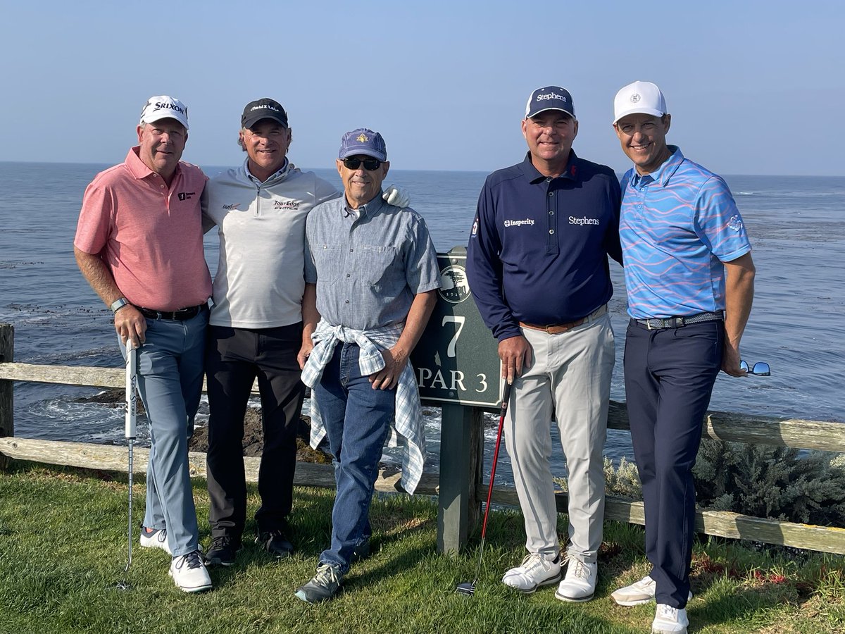 Great day at Pebble Beach with ⁦@GlenDayPGA⁩ ⁦@DickyPride⁩ ⁦@ParkerMcLachlin⁩ and my Buddy John “Bordz” Posson who flew his Bonanza down. ⁦@PUREFirstTee⁩. Match was all Square!