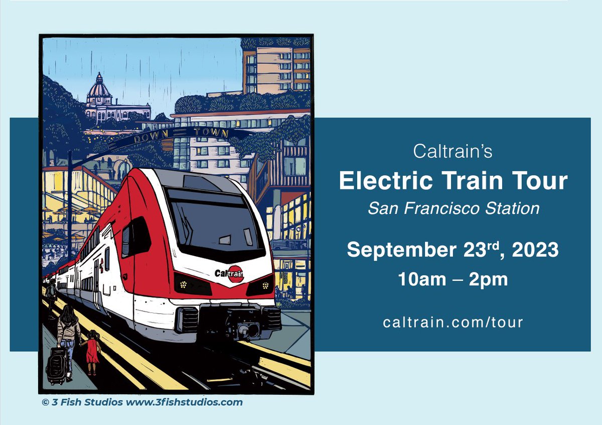 SFBART's tweet image. We are! In celebration of #transitmonth, BART, @capitolcorridor, and #Link21 are excited to share the next @caltrain Electric Train Tour on September 23rd in San Francisco! Visit Caltrain.com/tour to RSVP