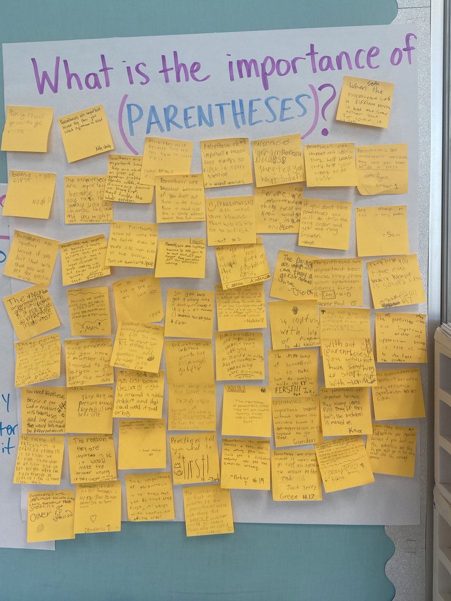 After experimenting with moving parentheses in different places, Mohawk 5th graders had lots of thoughts on the importance of parentheses!
