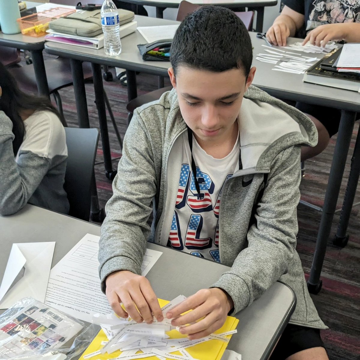 🎵 Eng 9 hard at work crafting their Song Lyric Poems. 🎵

They picked 2-3 songs. Printed the lyrics. Cut out the lines, and reworked them into beautiful poems.