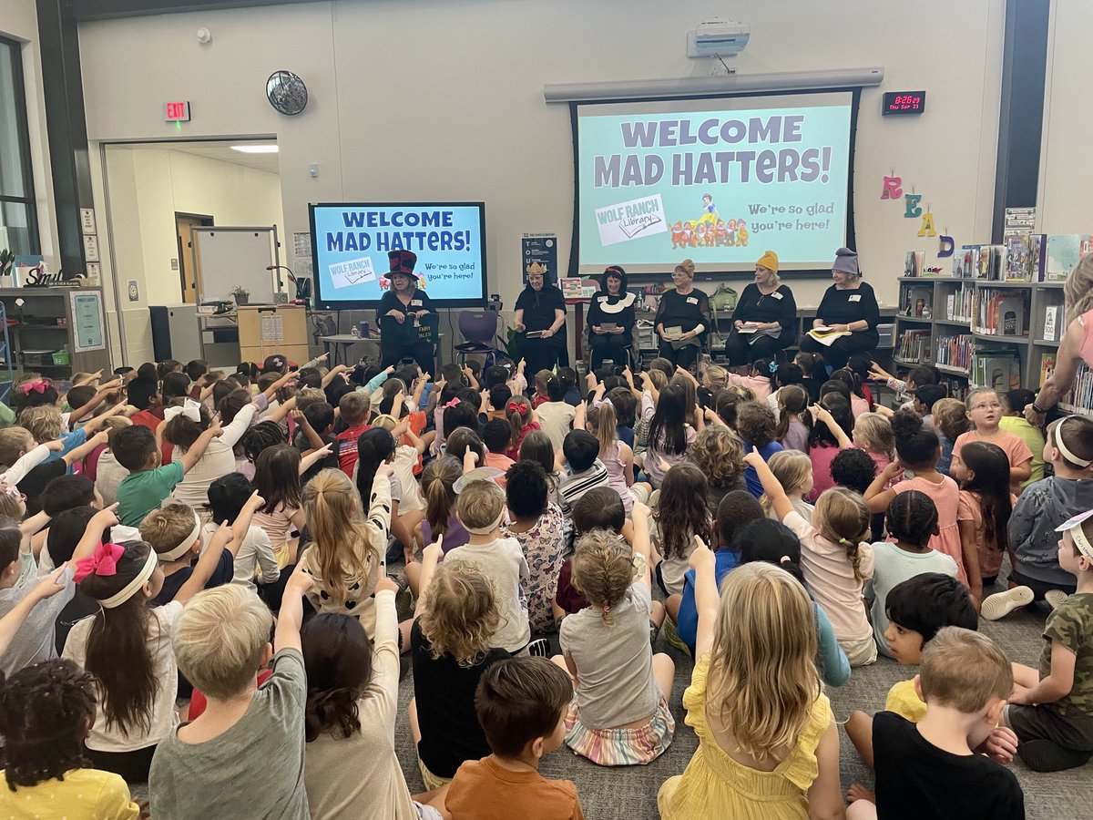 wre_library's tweet photo. Thanks to the Mad Hatters for a wonderful presentation of Snow White and the Seven Dwarfs. Our Kinder, 1st, &amp; 2nd graders enjoyed your production and look forward to seeing which fairytale you will share in the Spring. ⁦@SunCityTexasCA⁩ #madhatters ⁦@GeorgetownISD⁩ https://t.co/6KNstRwXot