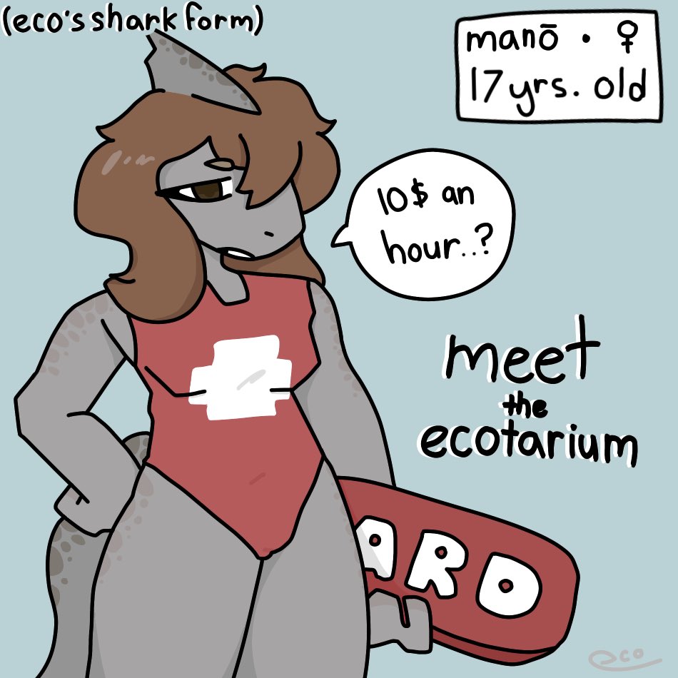 🌊Meet the Ecotarium🌊
• First up, is Manō, Eco’s shark form!
• She is a mix between a Tiger Shark, and a Bull Shark!
🦈Feel Free to Ask Questions About Her!🦈