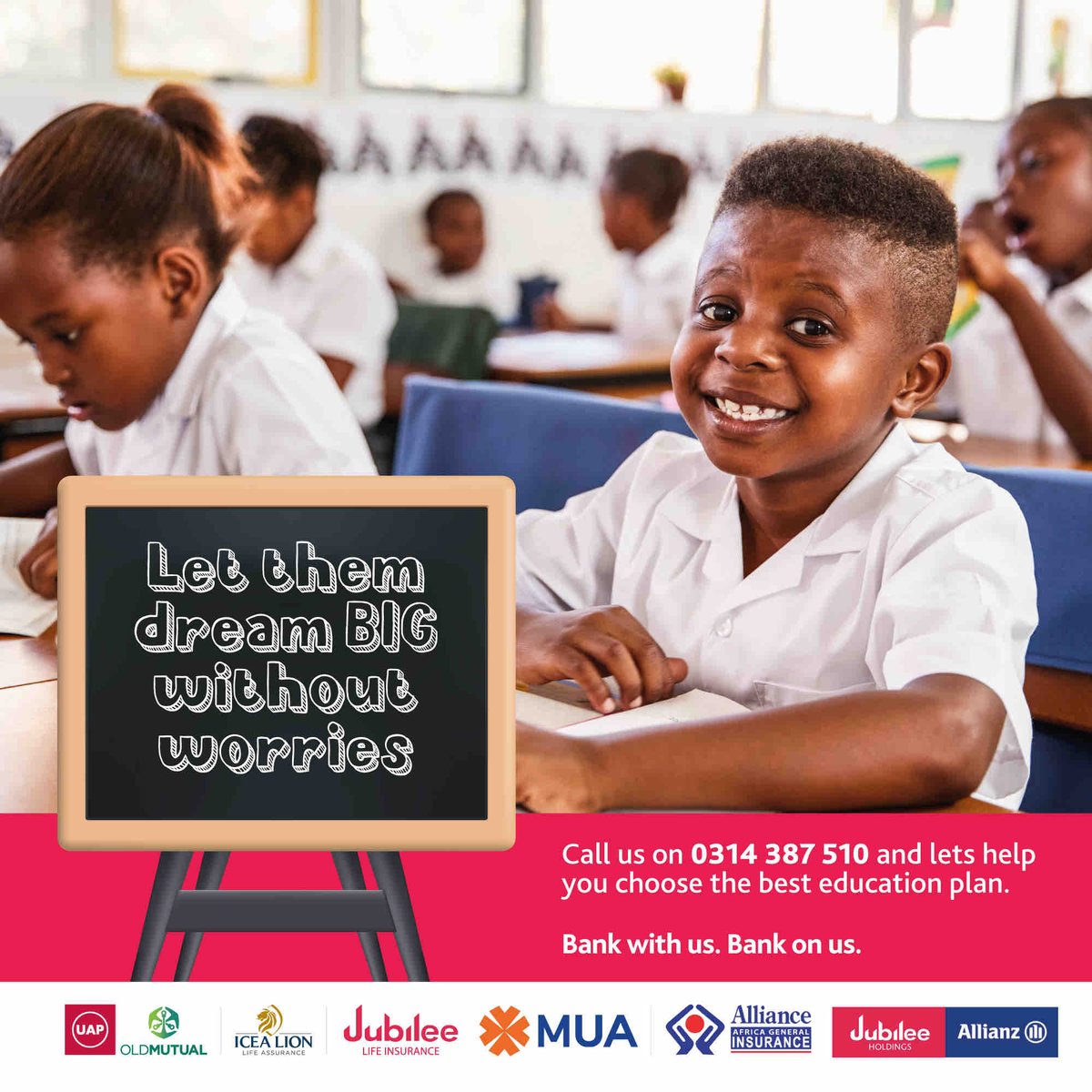 We understand the pressure and stress to provide education for your children.
 
Cure the back to school headache by signing up for an Education Insurance Plan.
 
Our insurance agents are ready to serve you call 0314 387 510 for details.
#BankWithUsBankOnUs