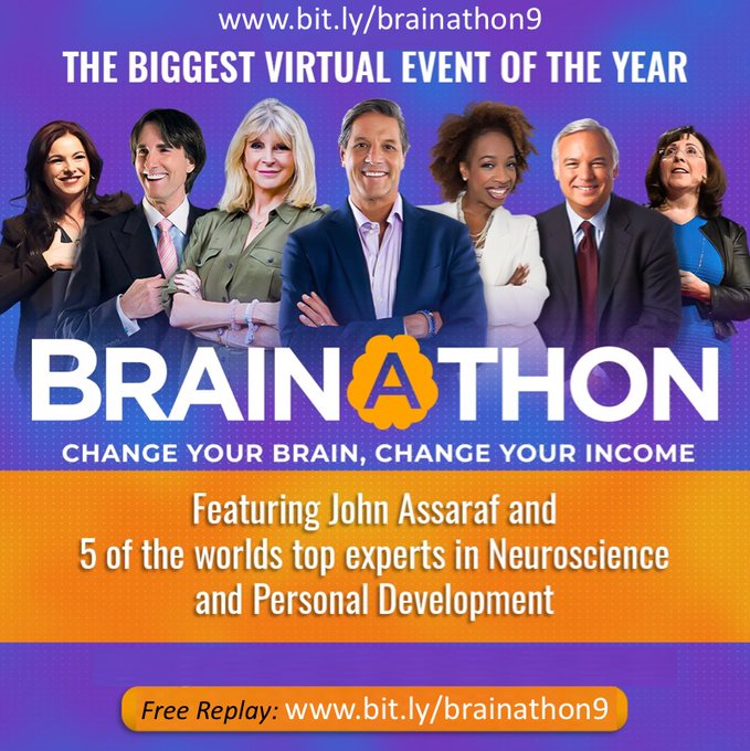 Surftiva's tweet photo. Free replay of John Assaraf's 9th Annual #Brainathon with Jack #Canfield, Dr. John #DeMartini, Lisa #Nichols, Dr. Lisa Feldmann Barrett, and Marisa #Peer = techniques to let go of limiting #beliefs + fears to #change your #brain, to change your #income. https://t.co/Fs0dZepg2Q https://t.co/vO2DGMwvCI