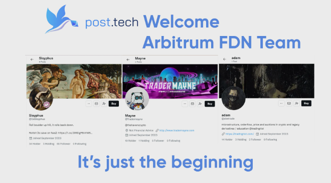 Welcome ARB Team, We're here to shout-out #Sofi Revolution in Arbitrum Ecosystem!

It's just the beginning🔥

Will have a thread to show potentials of post.tech if they're able to join the Arbitrum Odyssey.

@tipcoineth $tip

@PostTechSoFi $post #PostTech