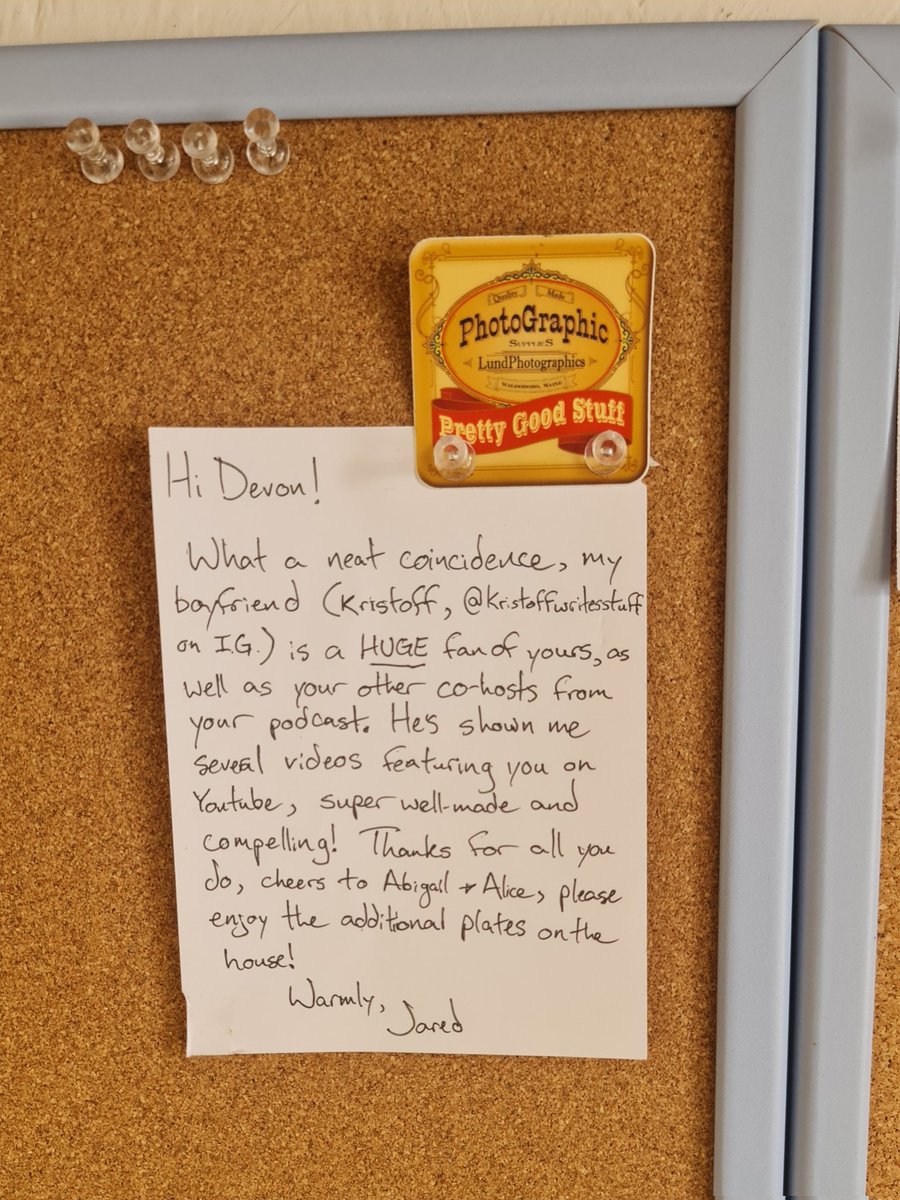 Devon_OnEarth's tweet image. Completely forgot to post about it at the time, but I recently ordered a few wet plate supplies from Lund Photographics and the parcel came with this lovely note! Now proudly on my noticeboard in the studio. What a tiny world it is