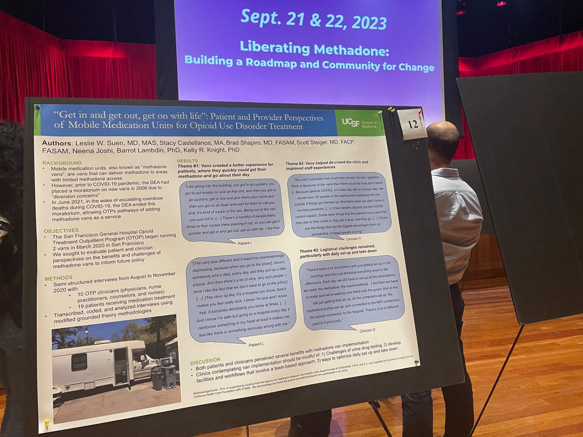 Wrapping up the first day of @methadonelib conference presenting our poster about pt and staff perspectives on methadone van implementation at @ZSFGCare. Wonderful to share this work done with @kellyrayknight @barrotlambdin and others at @ucsfdgimzsfg