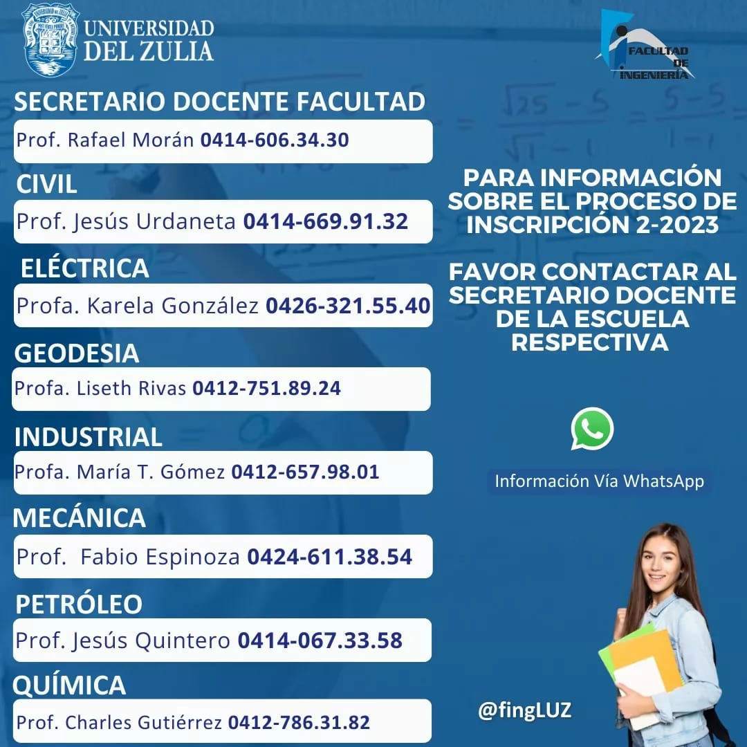 📢 Se informa a los estudiantes regulares de
<a href="/fingluz/">Facultad de Ingeniería LUZ</a> y CNU con planilla de consignación de documentos en LUZ, que desde el 25 al 27 de septiembre se inicia el proceso de Autorización de Inscripción 2-2023. Más información en el Instagram <a href="/fingluz/">Facultad de Ingeniería LUZ</a>