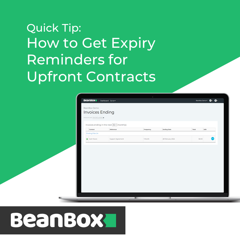 BeanBoxApp's tweet image. In BeanBox we provide reminders about repeating invoices that are ending. But what if you sometimes have clients who want to pay for a whole subscription upfront? How do you then get reminded when the contract is due to renew? Here&apos;s how: 
beanbox.app/knowledgebase/…