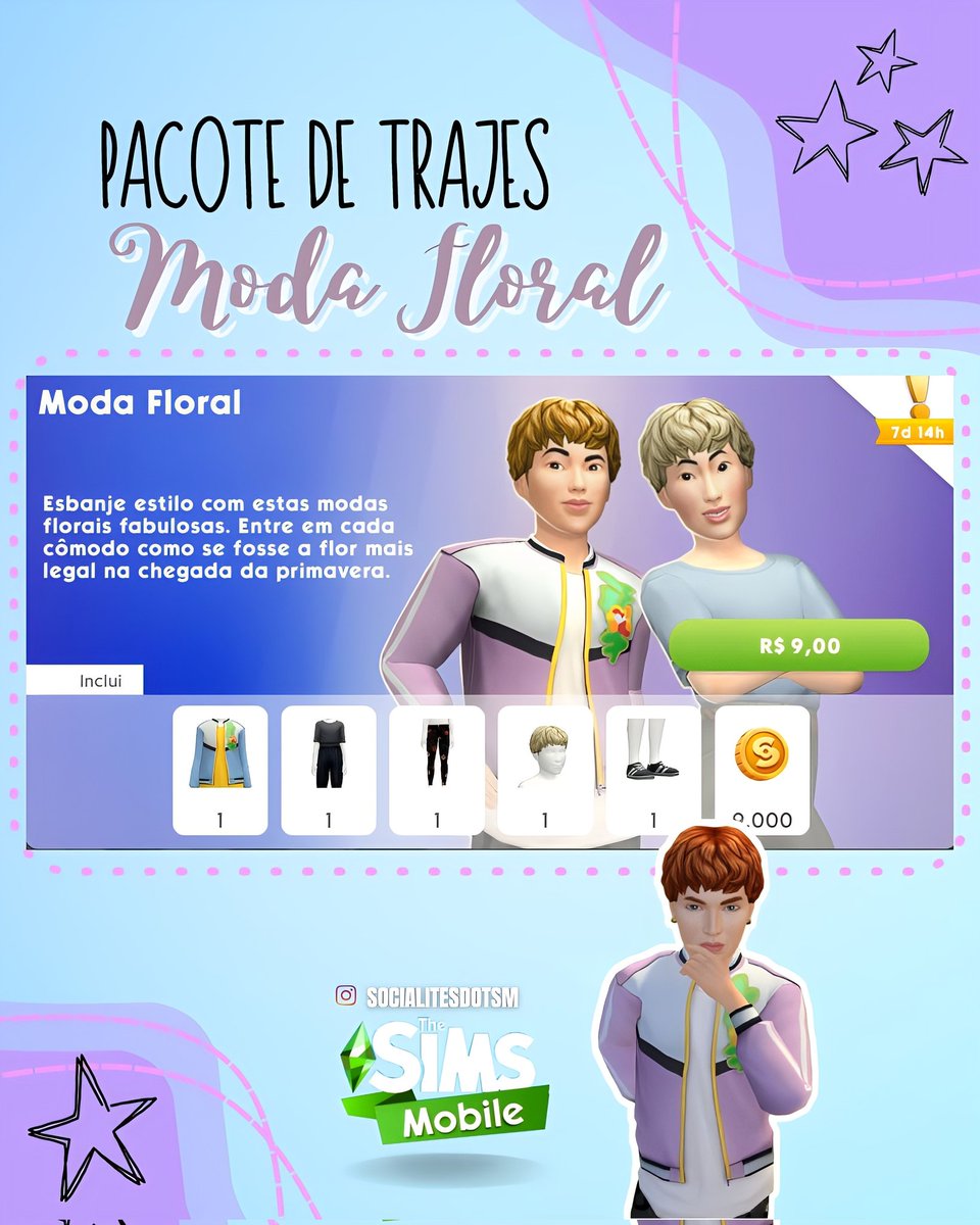 Socialitesdotsm's tweet photo. O Pack " Moda Floral" traz apenas looks masculinos, além de um penteado muito parecido com um que já veio na oficina.

De qualquer forma, gostei apenas do conjunto e o restante achei mais do mesmo. Vale à pena? 

O que vocês acham? Comenta aqui. 1/2 https://t.co/UF8xlMZBgM