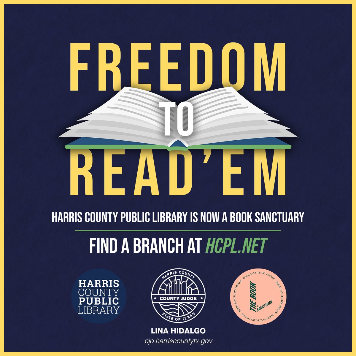 This week, the Judge’s Office sponsored a resolution on @HarrisCountyPL becoming a Book Sanctuary. Book Sanctuaries preserve the right to read by protecting endangered books, fostering discussion about challenged books, and educating the public on book bans #freedomtoread