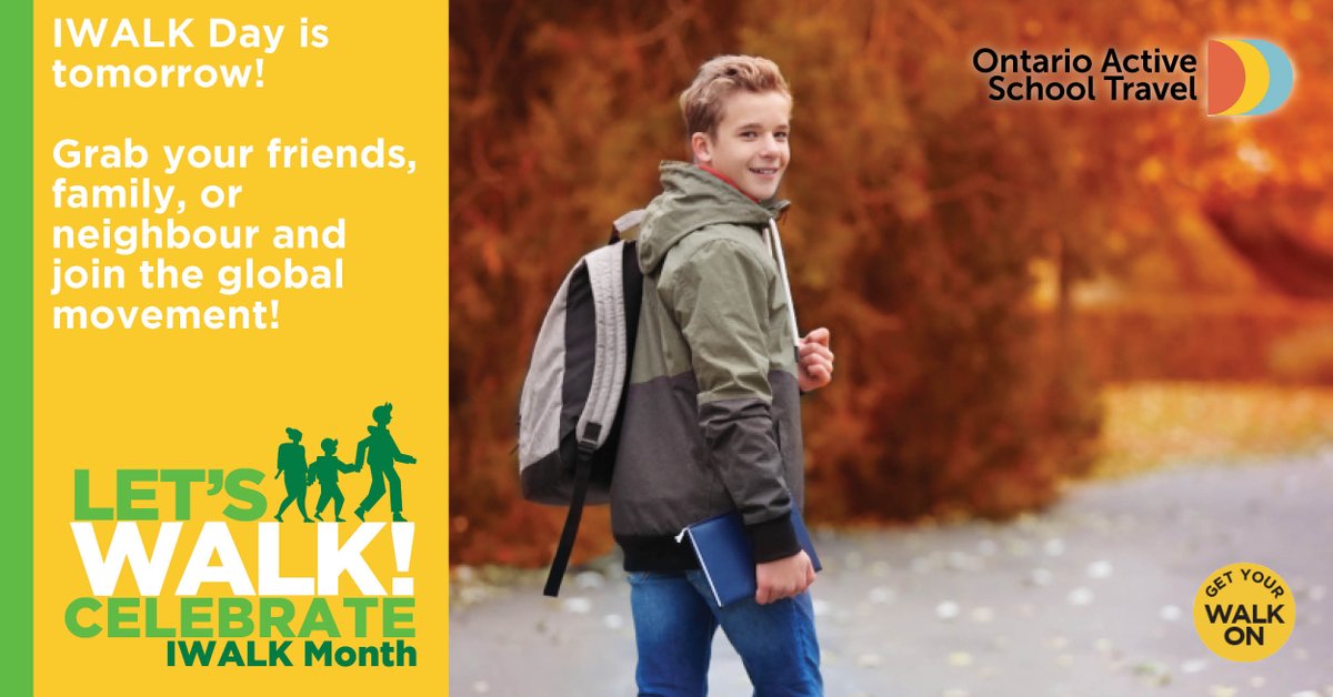#InternationalWalktoSchool Day will be happening tomorrow! Grab your friends, family or neighbours and celebrate by choosing #ActiveTransportation to school.

Join the global movement! 🌍ontarioactiveschooltravel.ca/international-…