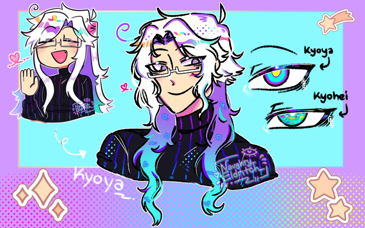 This is Kyoya! Kyoya originated from Kyohei (from my SFW account), but I swapped some traits from Kyohei to make Kyoya.
I recently gave Kyohei a haircut from one of the new donothon goals I've yet to do, and decided to implement that to Kyoya instead of Kyohei!

It looks nice :)