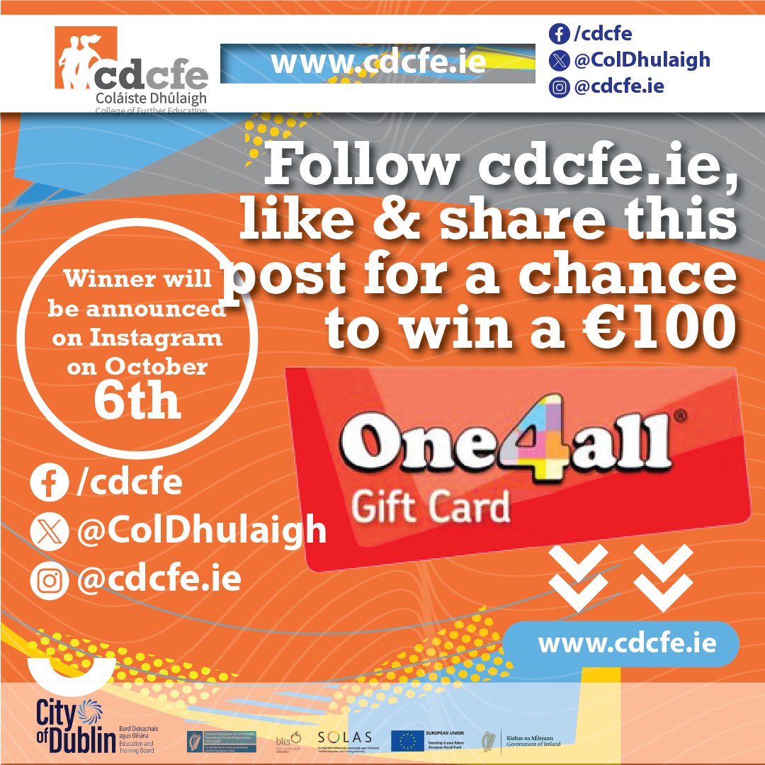 dhulaigh's tweet photo. We are celebrating registration week at #CDCFE. Follow us on Insta or Facebook for the chance to win a €100 One4All 🤑 https://t.co/y3HD2CmP2M