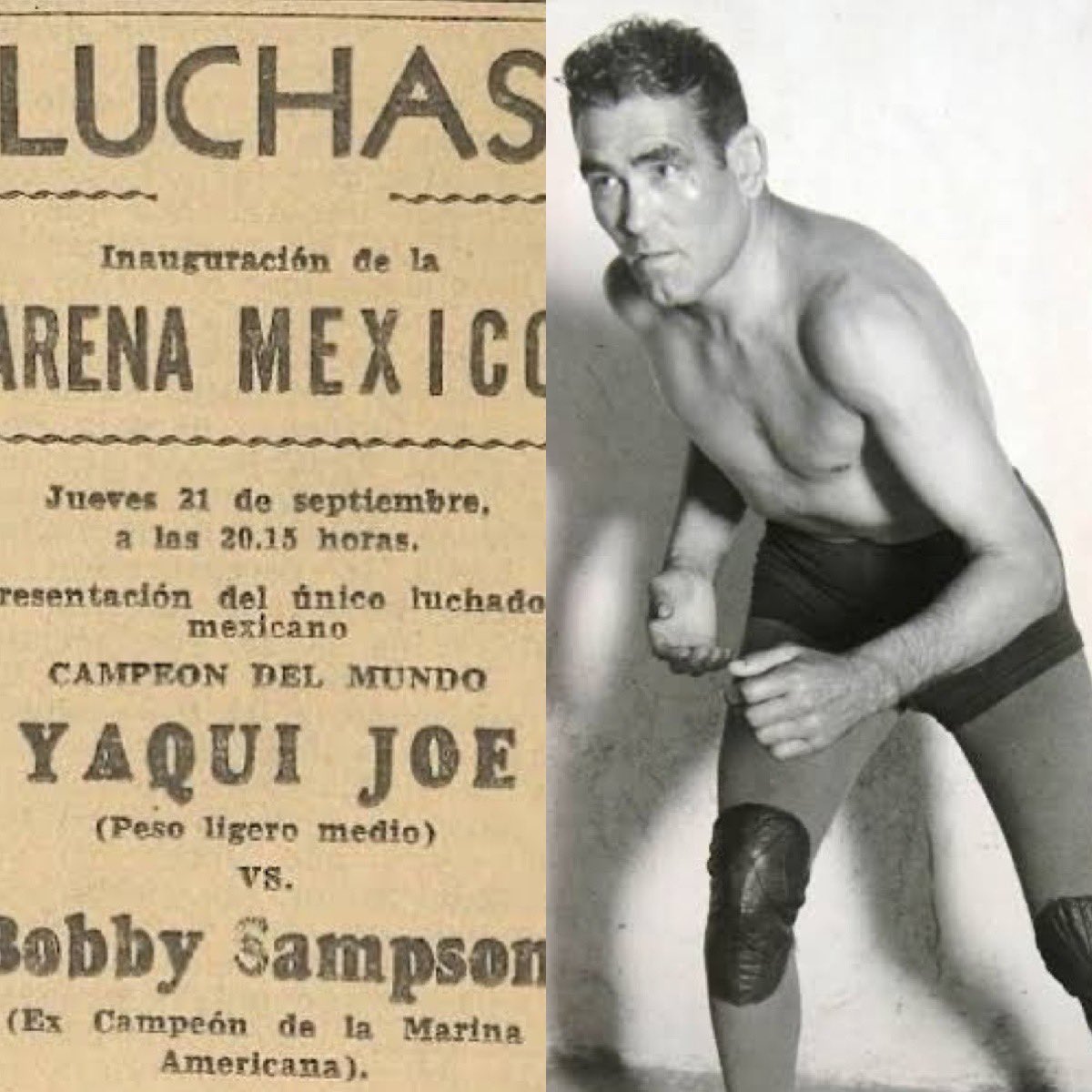 Ring604's tweet photo. Hoy se cumplen 90 años de la legendaria primera función en la Monumental Arena México, cuando el mexicano Yaqui Joe venció al estadounidense Bobby Sampson en el nacimiento del Consejo Mundial de Lucha Libre (CMLL) #EMLL @CMLL_OFICIAL @Arena_MX #LosÍdolosDelRing #LuchaLibre https://t.co/rNGz3KDqvP