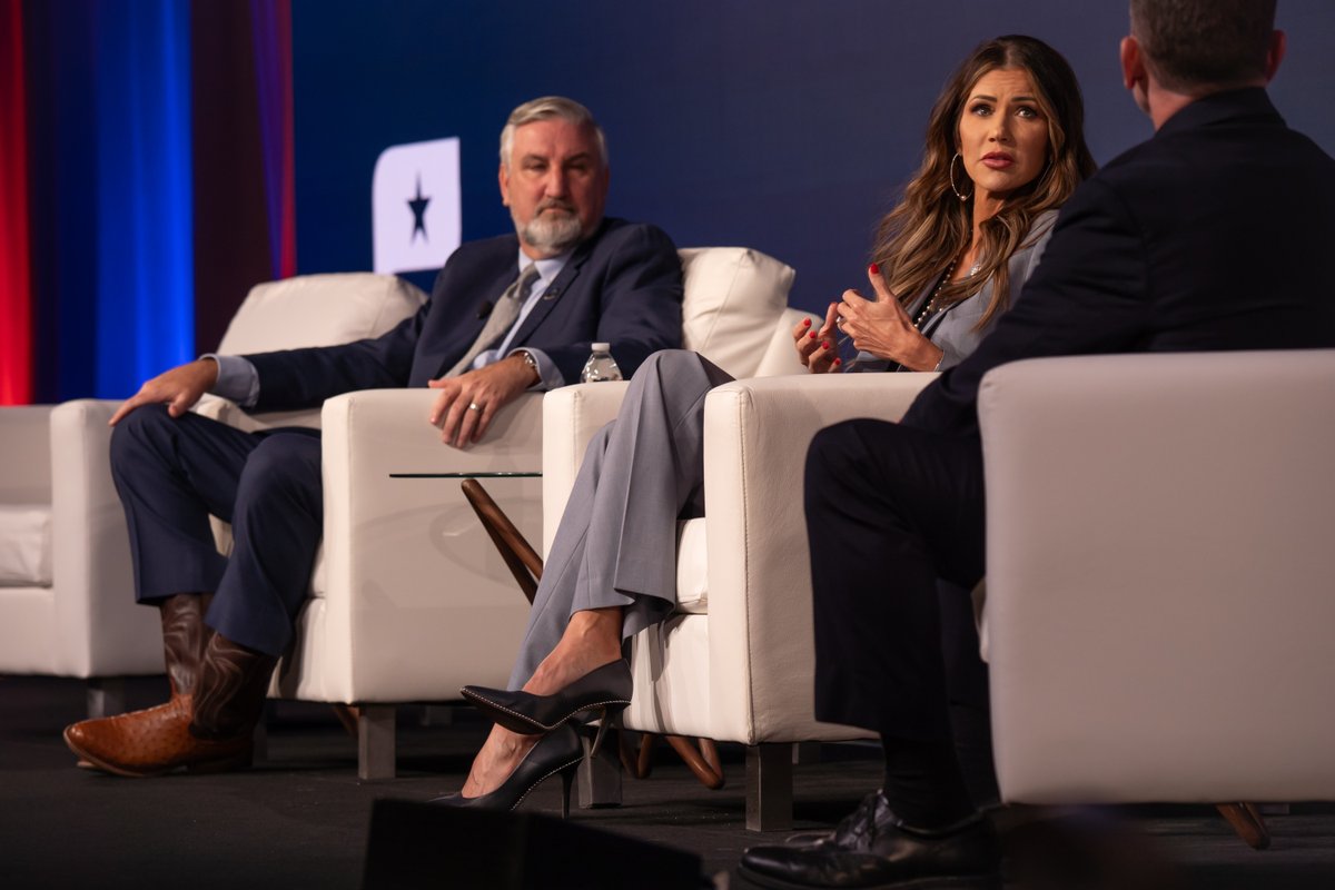 scsp_ai's tweet photo. In the last panel of the day for #SCSPSummit23 @GovKristiNoem and @GovHolcomb discussed their strategies for promoting tech-driven development within their respective states as the federal government advances multiple initiatives. https://t.co/5RGCPp9IuW