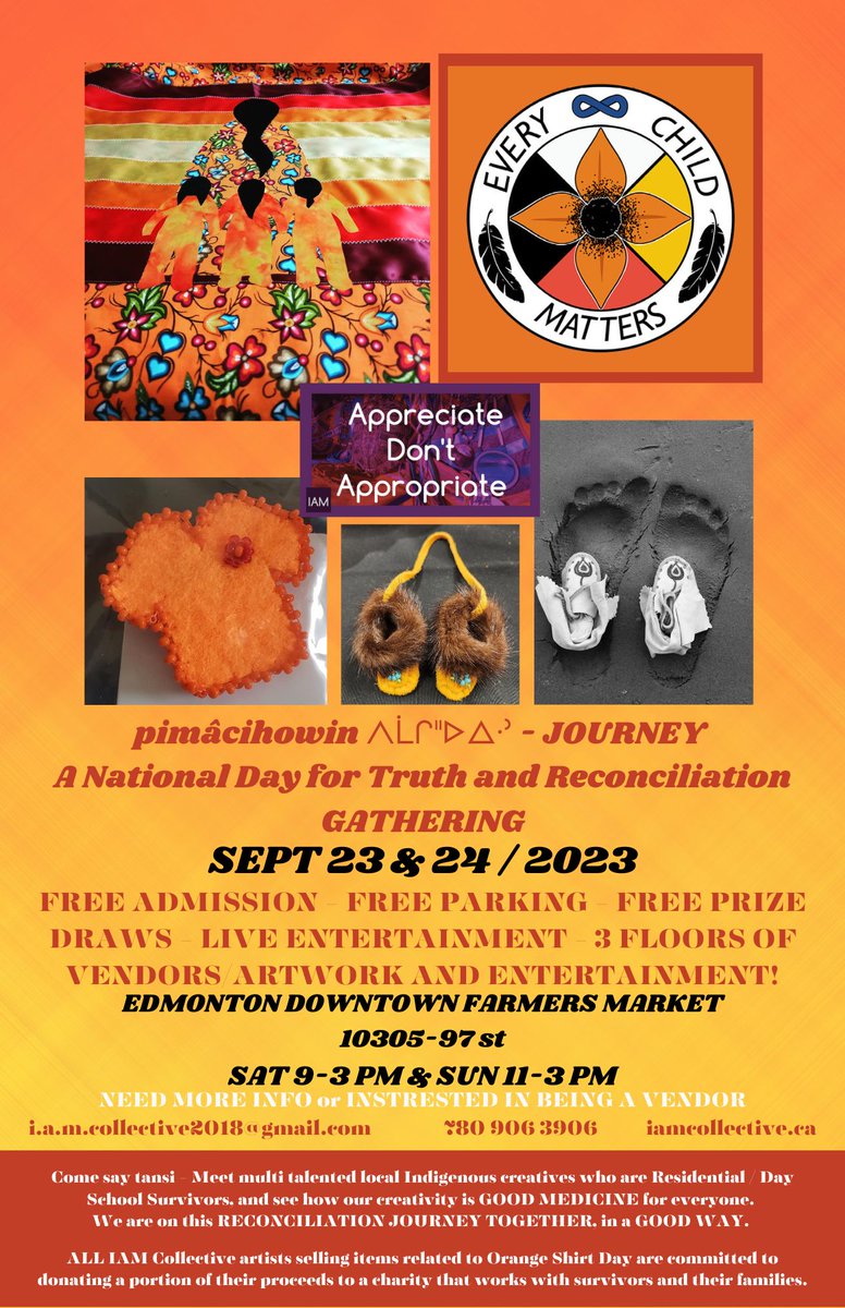 This weekend @IAMCollective2 is going to be on the 2nd and 3rd floor of @yegdtmarket presenting pimâcihowin ᐱᒫᒋᐦᐅᐃᐧᐣ - Journey, a National Day for Truth and Reconciliation gathering & Indigenous marketplace on Saturday and Sunday! A great reason to #meetmedowntown