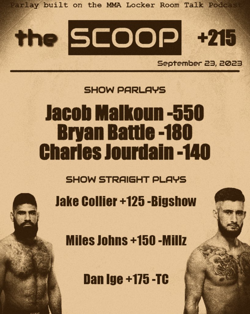 J_MyTwoCents's tweet photo. All 3 solid parlay pieces imo. Season to taste. My version ⬇️
Malkoun by DEC | Battle | Jourdain
+507
Riskier but juicer 😏 BOL at #UFCVegas79 Everyone!!!
🍀💰🙏😭
@BspMma @MMALockerRoom #PubSportsRadio #MMALockerRoomTalk #GamblingTwitter
Poster by @BigShow_Picks🔥 https://t.co/2rLlvsWCC0