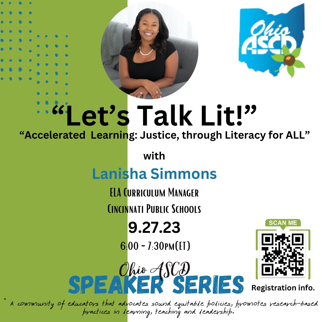 The Ohio ASCD Speaker Series is back with its first session on September 27th. Take advantage of learning about literacy expectations at all levels. Register now with the link below! #OhioASCD #SpeakerSeries #educators  #Literacy
lnkd.in/g9cp5p7k
