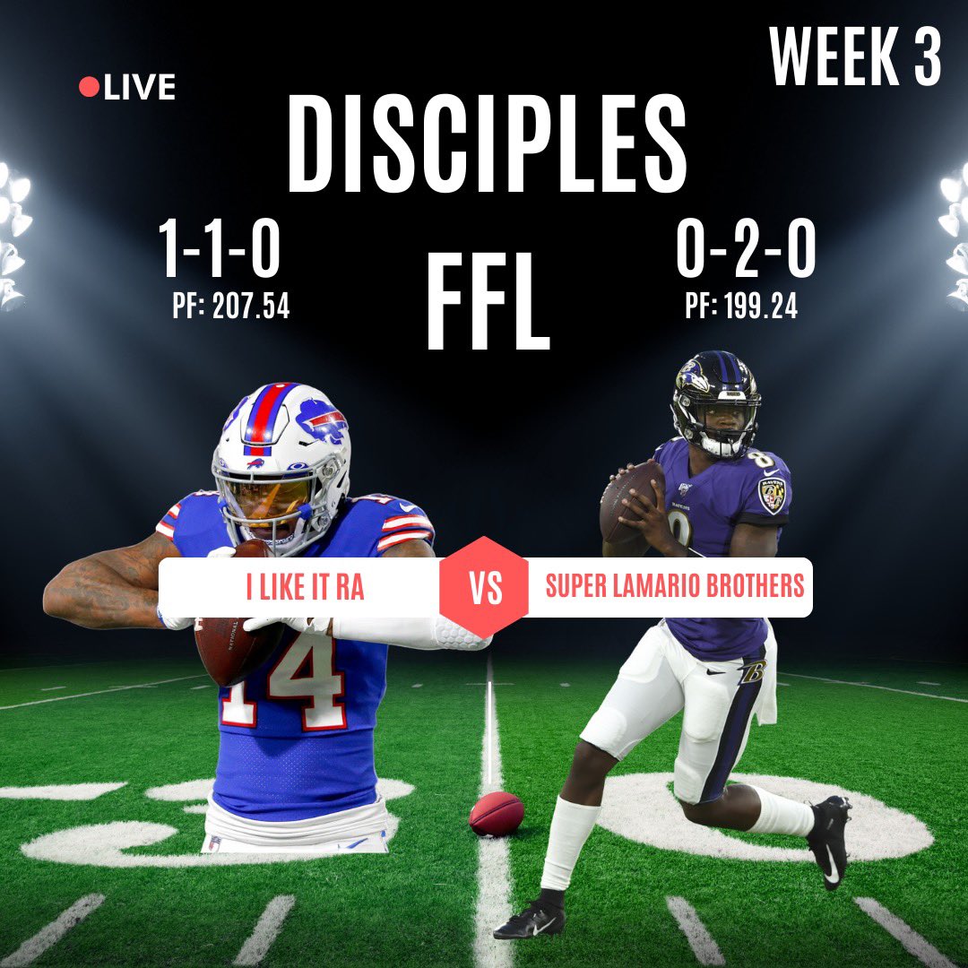 DisciplesFFL's tweet photo. Week 3 matchups (1/2) https://t.co/T5dR2oMsiT