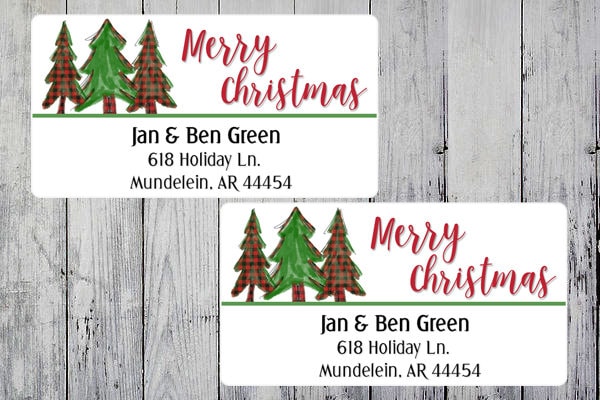 moonlitprints's tweet image. Christmas Tree Return Address Labels, Buffalo Plaid Envelope Labels, Woodland Christmas Labels, BOGO, SHEET OF 18  #1167 tuppu.net/db641a75  #ReturnAddressLabel