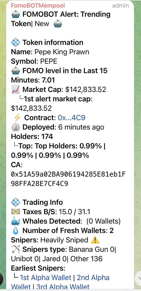 RealMo33630564's tweet image. #fomobot strikes again !!   
12x $PEPE Pepe King Prawn

@PepePrawnToken
CA:  0x51a59a02ba906194285e81eb1f98ffa28e7cf4c9