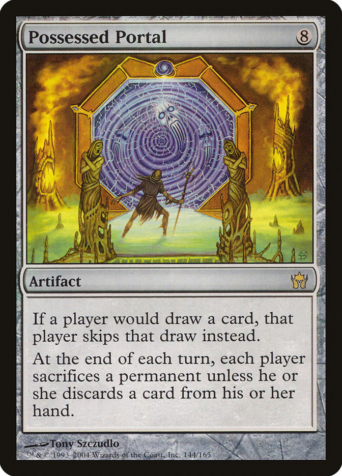 1mrlee's tweet photo. I like to experiment with eternal formats.
Modern Brewing: Possessed Portal + Creativity + Exiled Playable Card Effects
Pros:
Prison deck (bld moon, no drawing)
Koth
Explain the Portal card
Cons:
Weak to Other combos
Mono Red
Slow
Feedback welcome
#MTGBrew #MTGModern https://t.co/xsekntYMSH