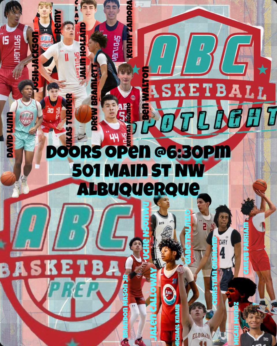 Please come out and support our 1st ever <a href="/AlbuquerquePrep/">Albuquerque Basketball Prep School</a> #ABCPrep vs. @AbqBballClub #ABCSpotlight event.  3pt. Contest Dunk Contest with guess judges <a href="/SaucyBella2/">Bella🤍</a> and more guess judges 👀 <a href="/BrooklynEsq/">Kurt Roth</a> <a href="/GeoffGrammer/">Geoff Grammer</a> <a href="/krqesports/">Van Tate</a> <a href="/SebastianNoel47/">Sebastian Noel</a> play by play announcer. This event