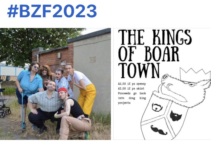 ‘Kings, Kings, Kings’  2pm, City Library

2pm chat with drag king collective The Bradford Drag Lads about their debut zine ‘The Kings of Boar Town’. 

The Bradford Drag Lads are a group of drag kings and things.  

#BZF2023 @bradfordzinefair  #bradford  #drag #supportlocaldrag