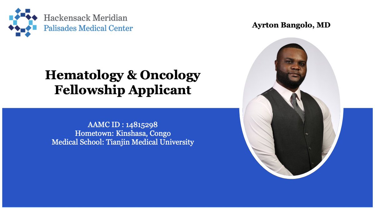 PMCIMRESIDENCY's tweet photo. Dr. Ayrton Bangolo ▶️ Hematology &amp; Oncology🩸
AAMC ID: 14815298
#hematology @HemOncFellows #HemOnc #HemOncFellowship #Fellowship #eras2024 #Oncology https://t.co/x1eQi1B2rI