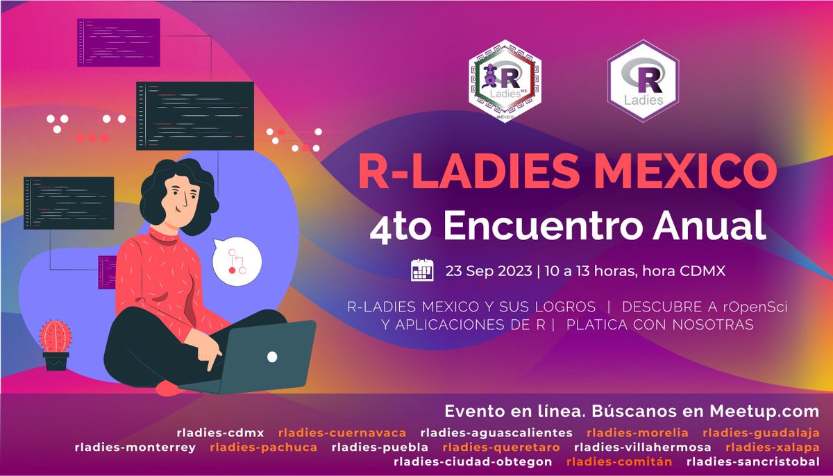 osornomarcela's tweet photo. ¿Has escuchado de la iniciativa de #RLadies?
¿Te interesaría aprender un lenguaje de programación estadística como R?

Si es así, no te pierdas el Encuentro Anual de #RLadies 🇲🇽, estaremos platicando sobre la iniciativa, cómo puedes participar y, por supuesto, tiraremos código👩🏻‍💻. https://t.co/Im9et80rP4