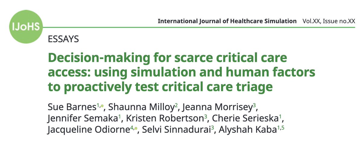 'This essay explores the use of a simulation and human factors methodology to proactively test the efficacy and effectiveness of a critical care triage framework.' Read the full essay at ijohs.com/article/doi/10… #simulation #humanfactors