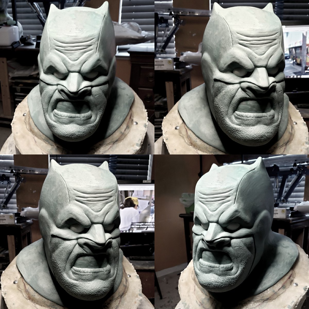 karrver's tweet image. Getting it done. Dark Knight cowl is shaped up, now just to add that leather texture!
#batman #cosplay #monstermaker