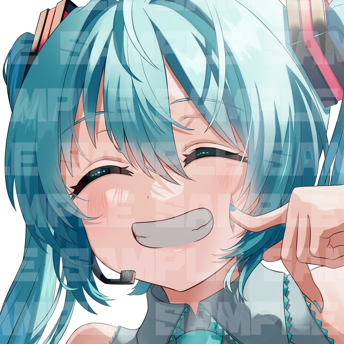 hatsune miku 1girl solo twintails smile closed eyes necktie headset  illustration images
